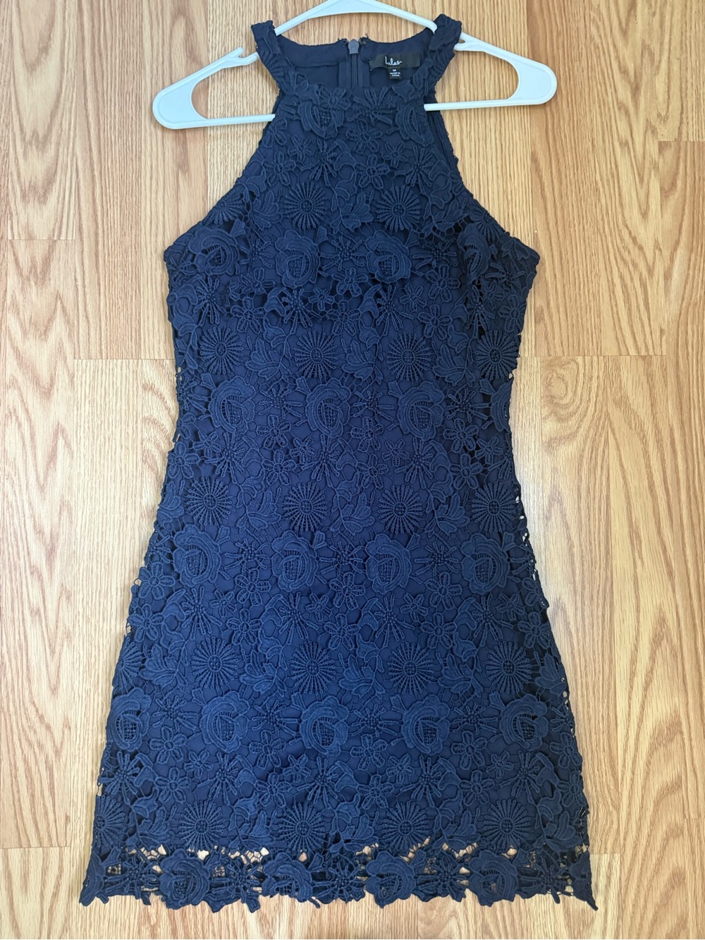Lulu's Navy Floral Lace Halter Mini Dress